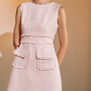 Baby Pink Tweed Midi Dress